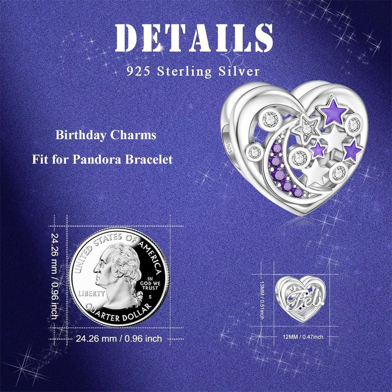 DALARAN Birthstone Charms for Charms Bracelet 925 Sterling Silver Heart Bead Happy Birthday Charms for Women - Image 2